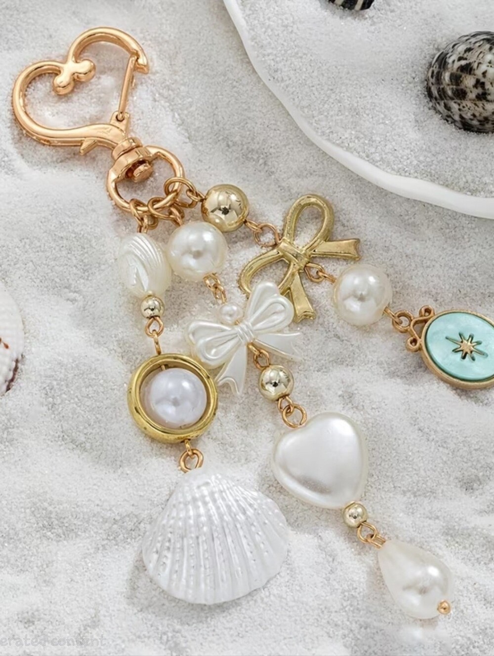 White Pearl Seashell Bag Charm Keychain